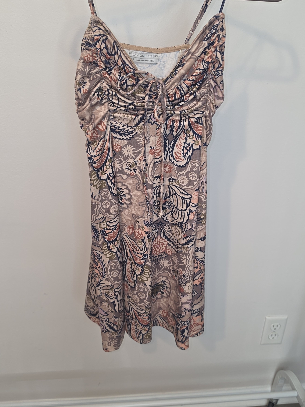 Urban Outfitters Beige Paisley Slip Dress with Pink and Black Accents